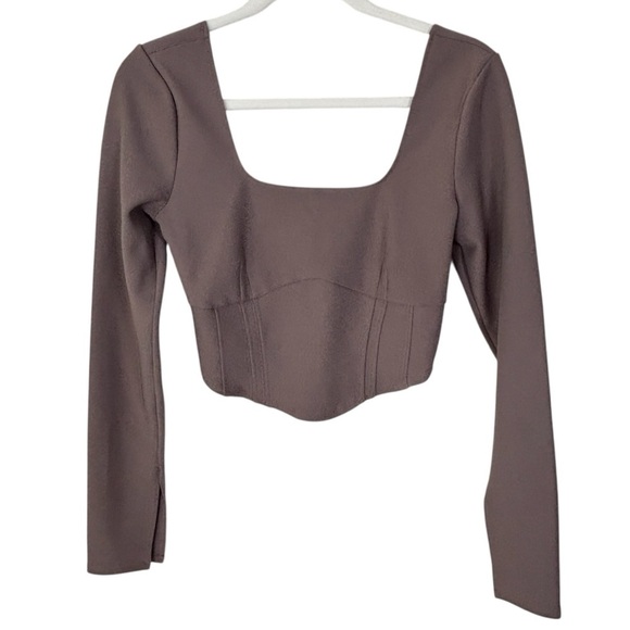 Abercrombie & Fitch Women's L Long Sleeve Taupe Corset Top Women’s Size Small - Picture 2 of 7